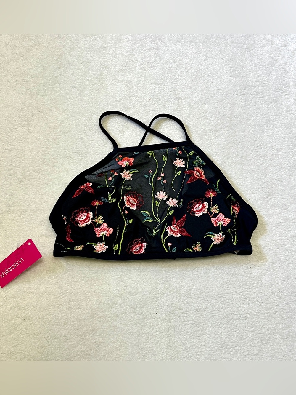 Xhilleration NWT Floral Embroidered Halter Swim Top - Size XS - Picture 2 of 10